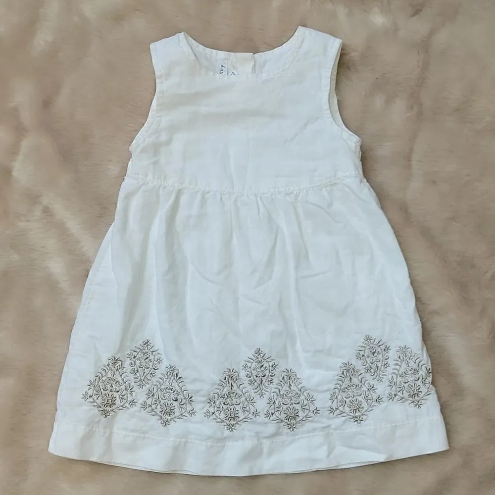 OLD NAVY WHITE LINEN/COTTON BOHO SUNDRESS, SIZE 18-24 MONTHS